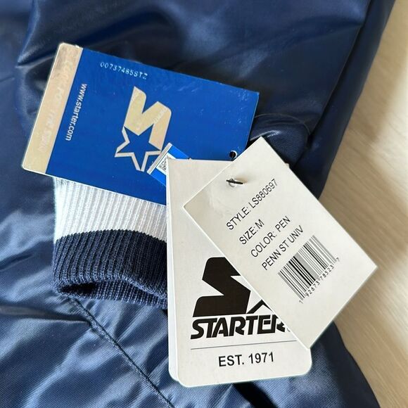 Starter‎ The Enforcer Penn State Navy Blue Satin Jacket M Nwt - Picture 5 of 7